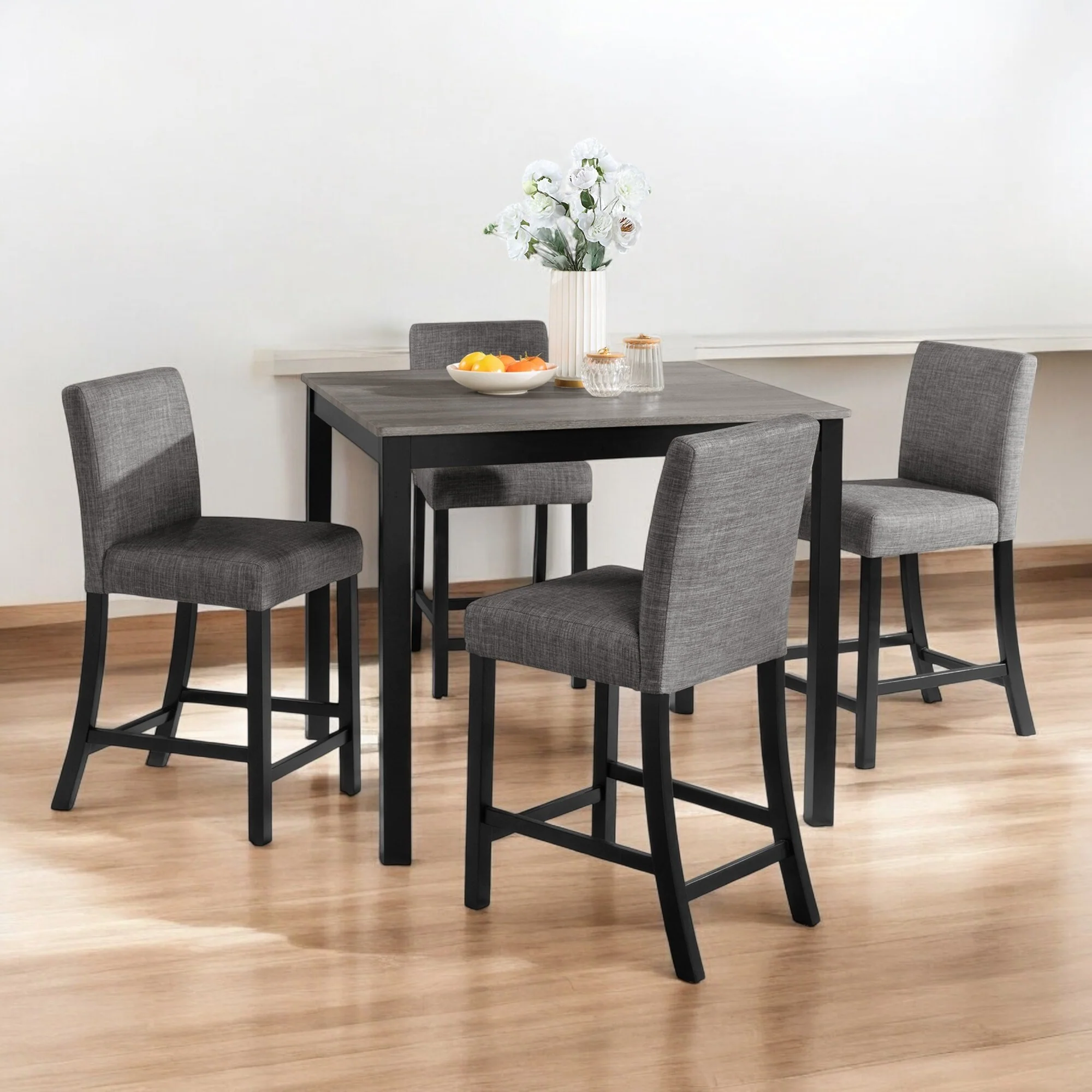 Modren 5-Piece Counter Height Dining Table Set with 4 Upholstered Chairs, Space-Saving Design for Kitchen and Dining Room