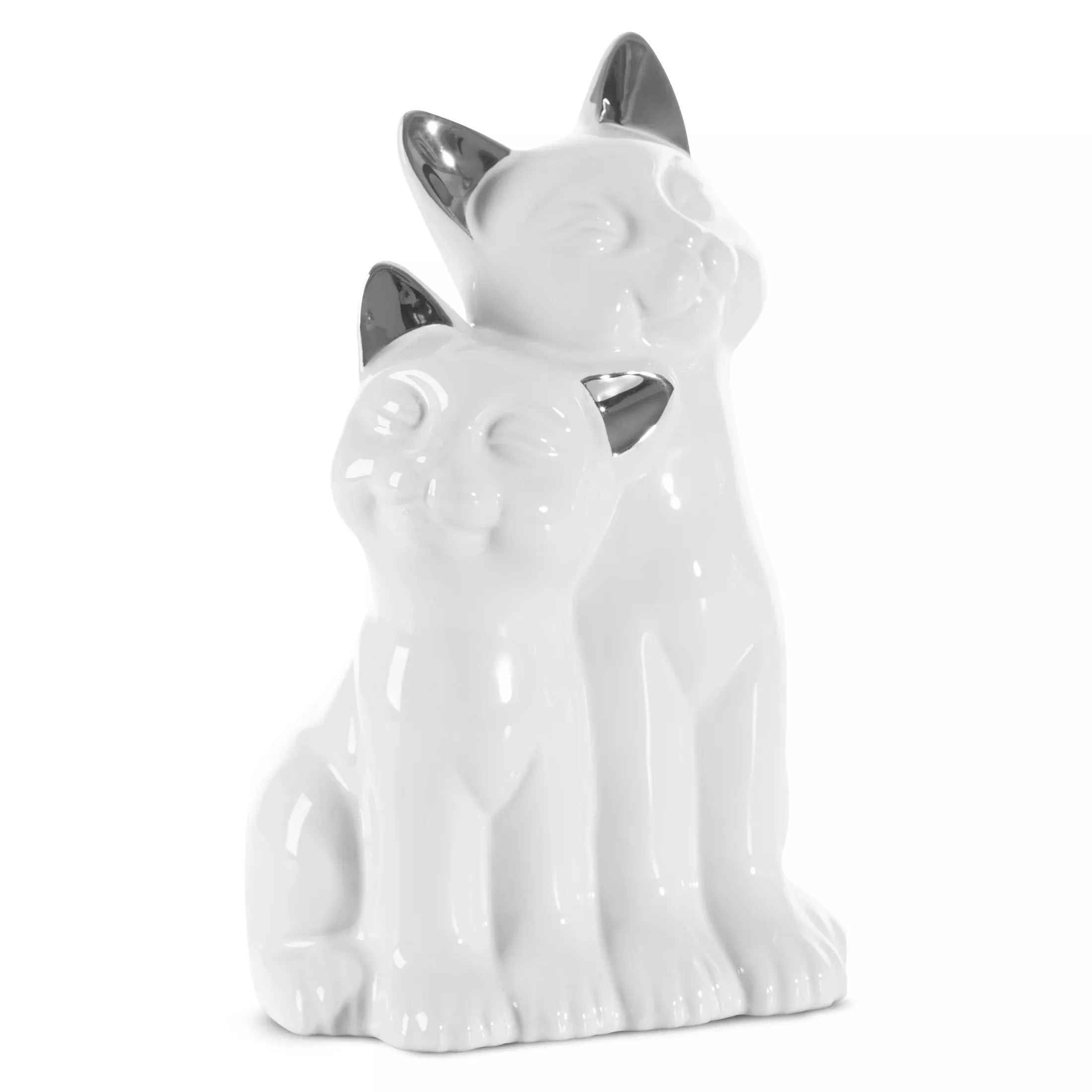 Figurka ceramiczna biało-srebrna kot14x12x22 cm