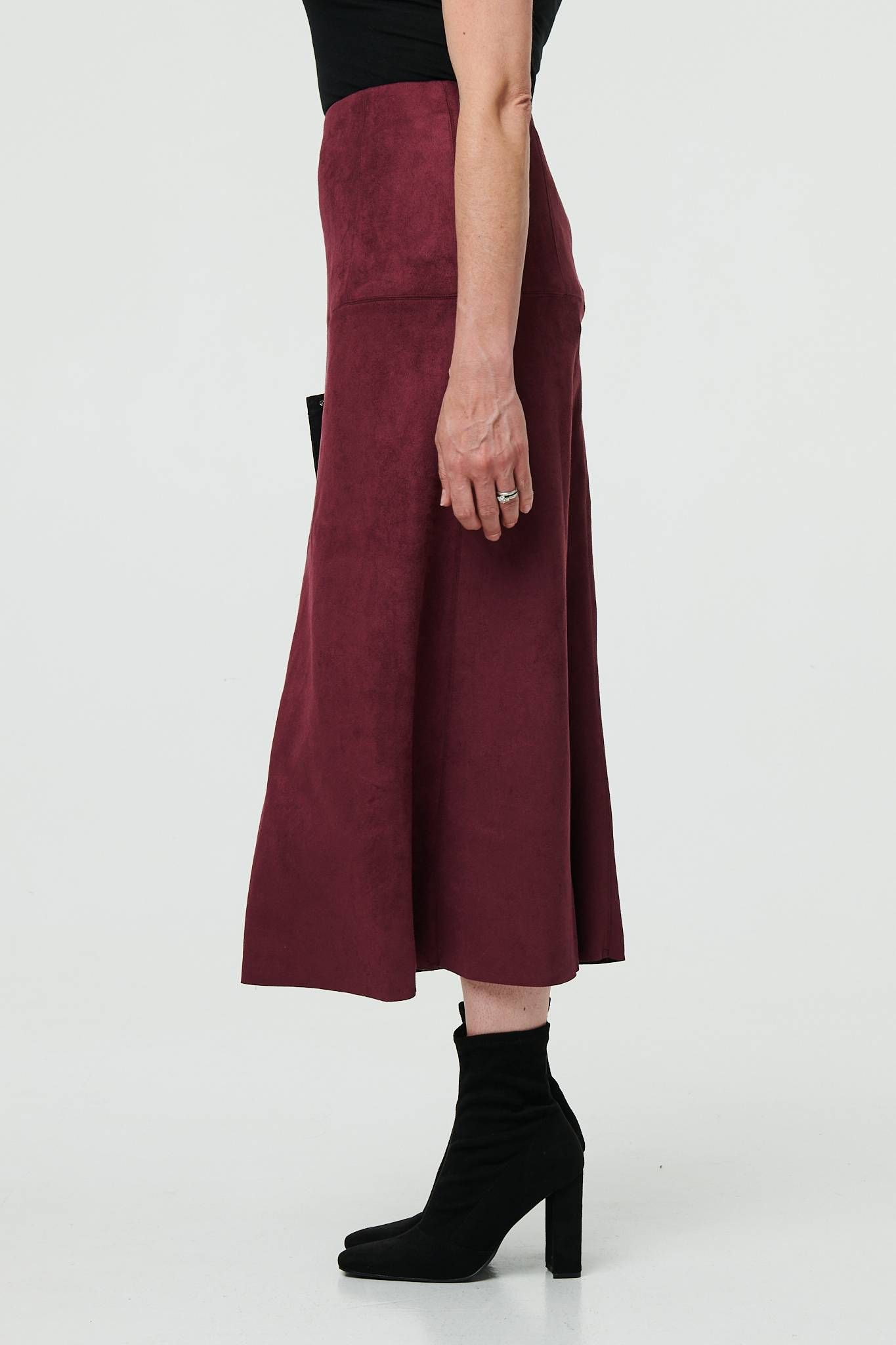 Izabel London Faux Suede A-Line High Waist Midi Skirt