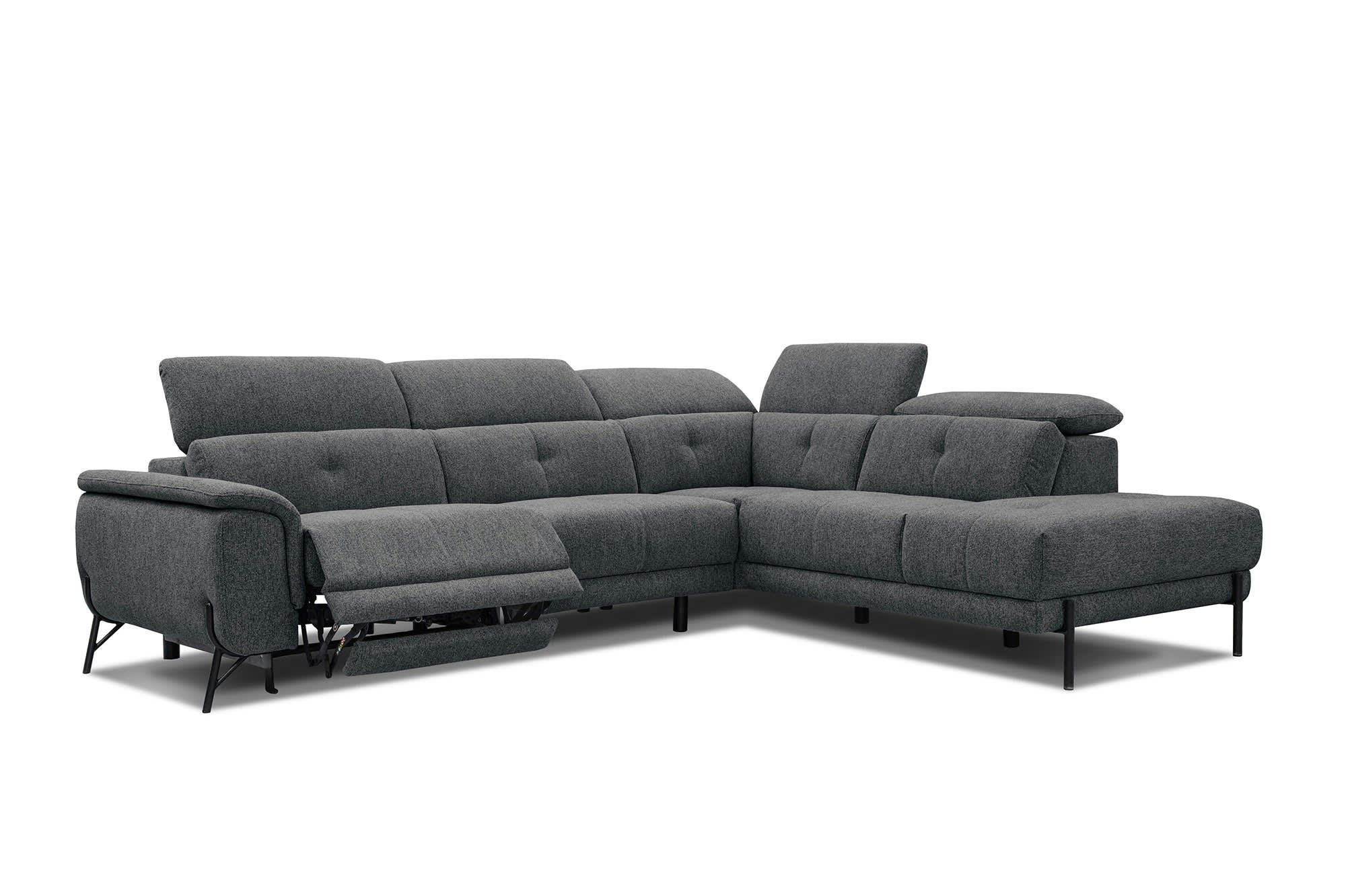 AVENA - Canapé d'angle droit 5 places avec relax électrique tissu gris foncé