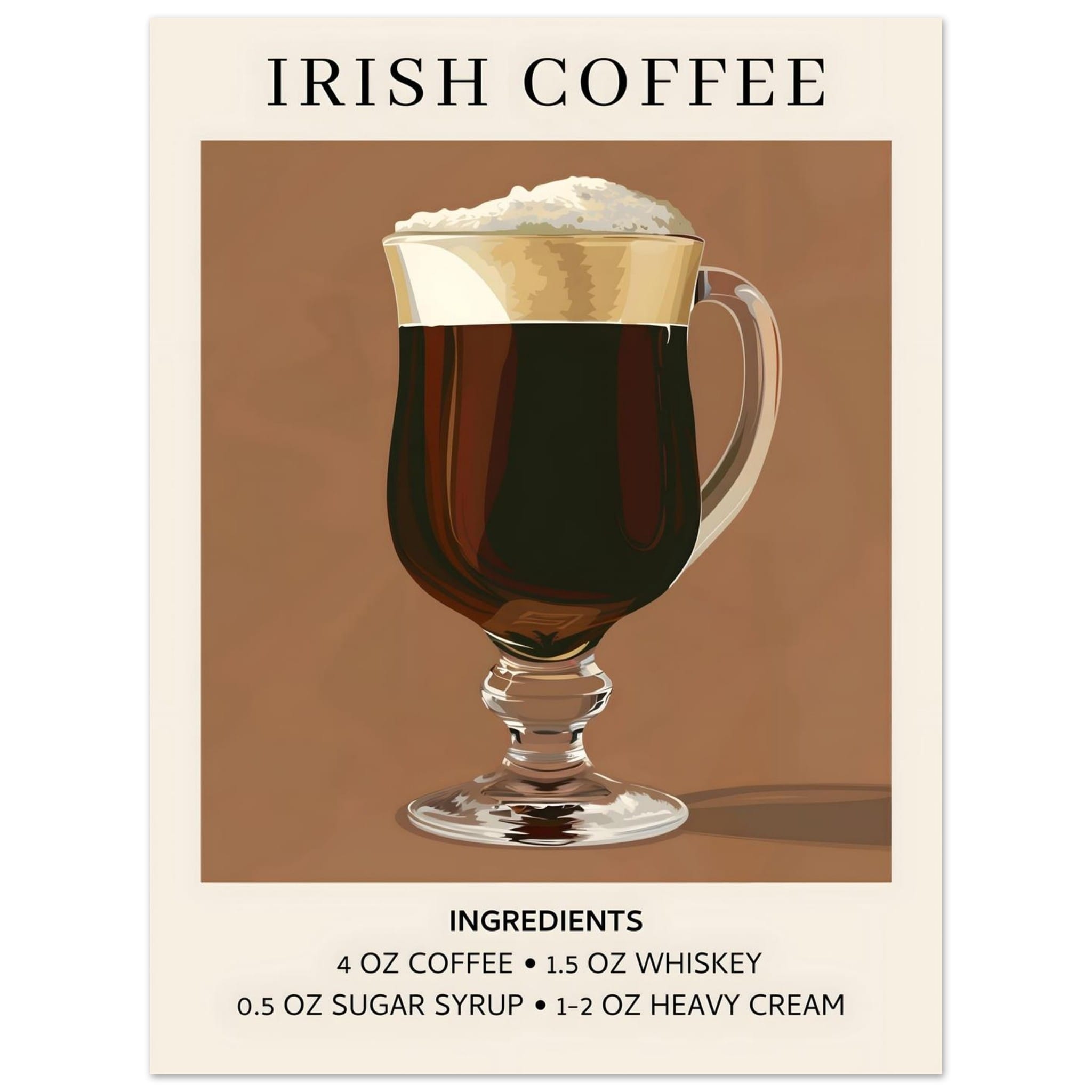 Artfulprints Poster Irish Coffee - Ingrediënten  - 30x40 cm - Bruin