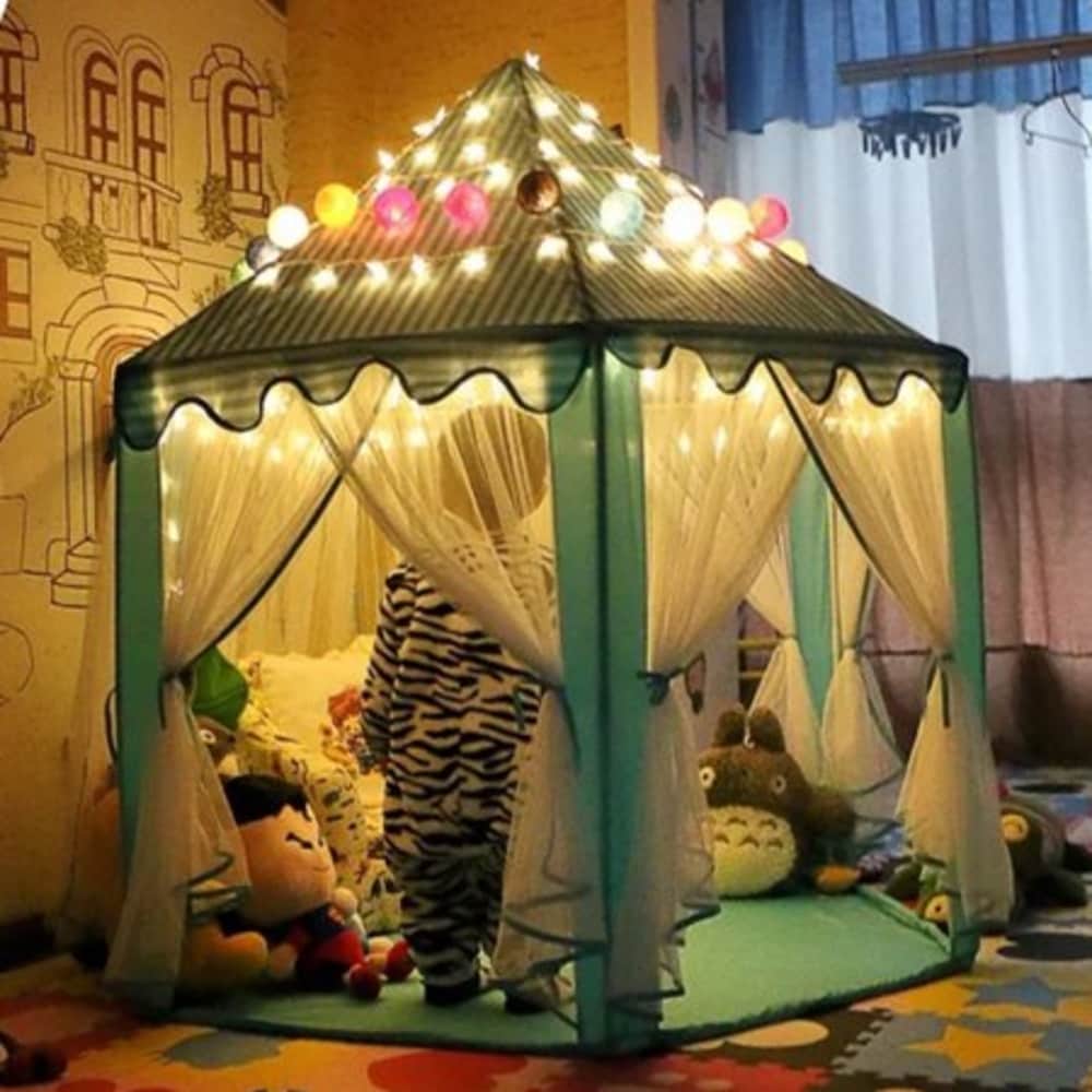 55'' x 53'' Girls Large Princess Castle Play Tent with Star Lights - Blue_1pc
