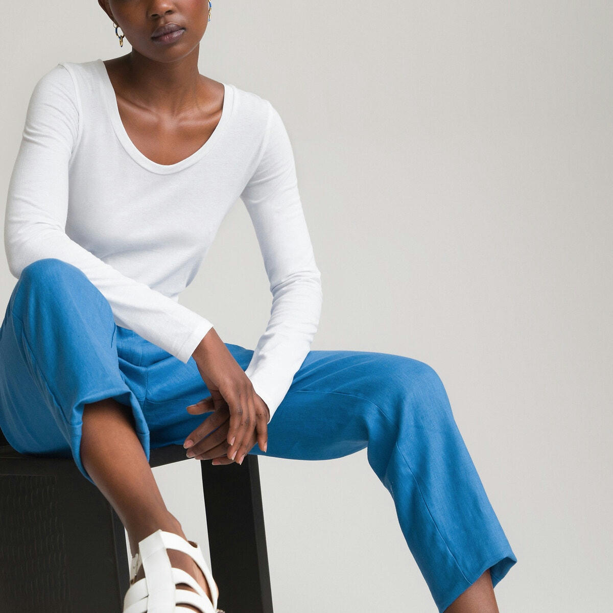 T-shirt en coton bio, col rond, manches longues
