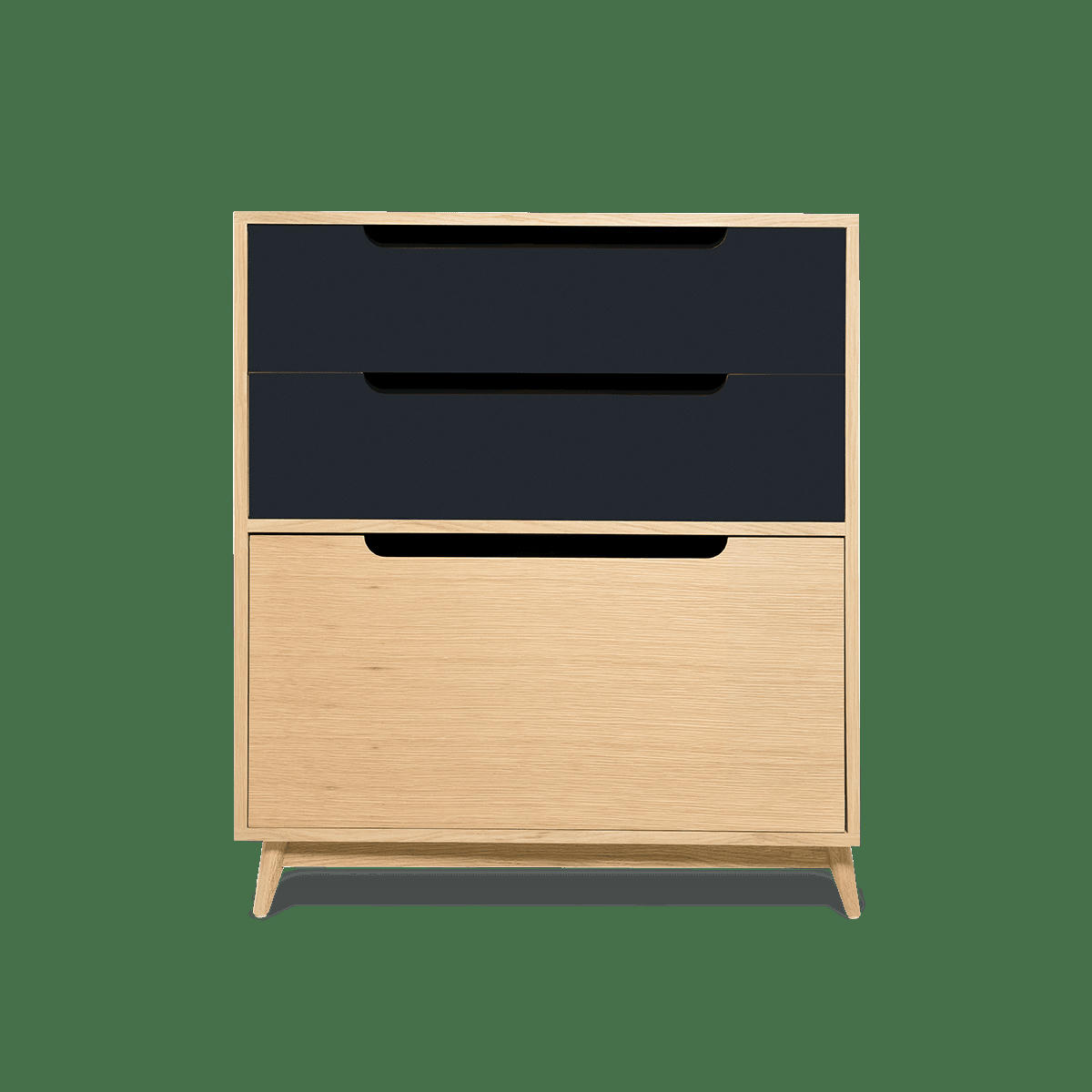 MOKA - Commode peu profonde, 3 tiroirs, couleur chene et gris - 96*86*40