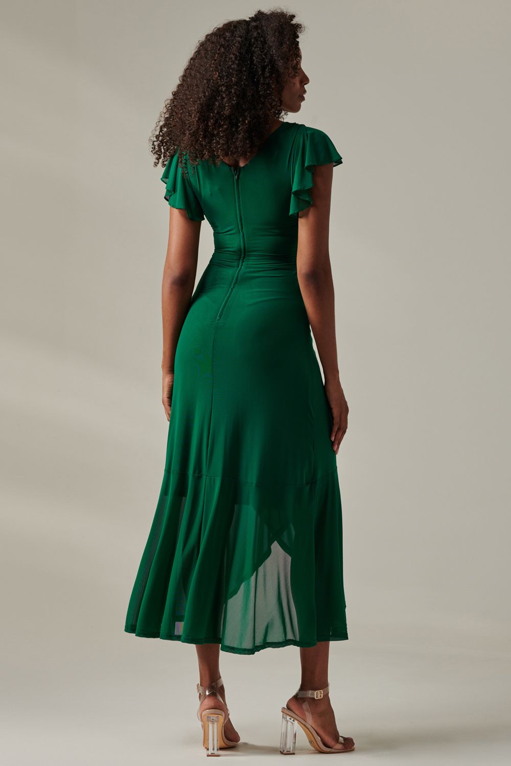 Jolie Moi Plain Wrap Mesh Maxi Dress