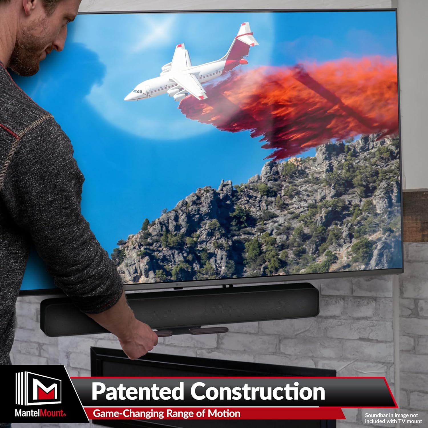 MantelMount MM540 - Above Fireplace Pull Down TV Mount for 44 to 80 Screen TVs to 90 lbs  with Patented auto-straightening  Adjustable Stops  Heat Sensor Handles & Paintable Covers