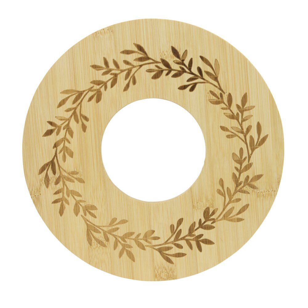 Planche de présentation en bois gravé motif couronne L25X25XH1,2 cm