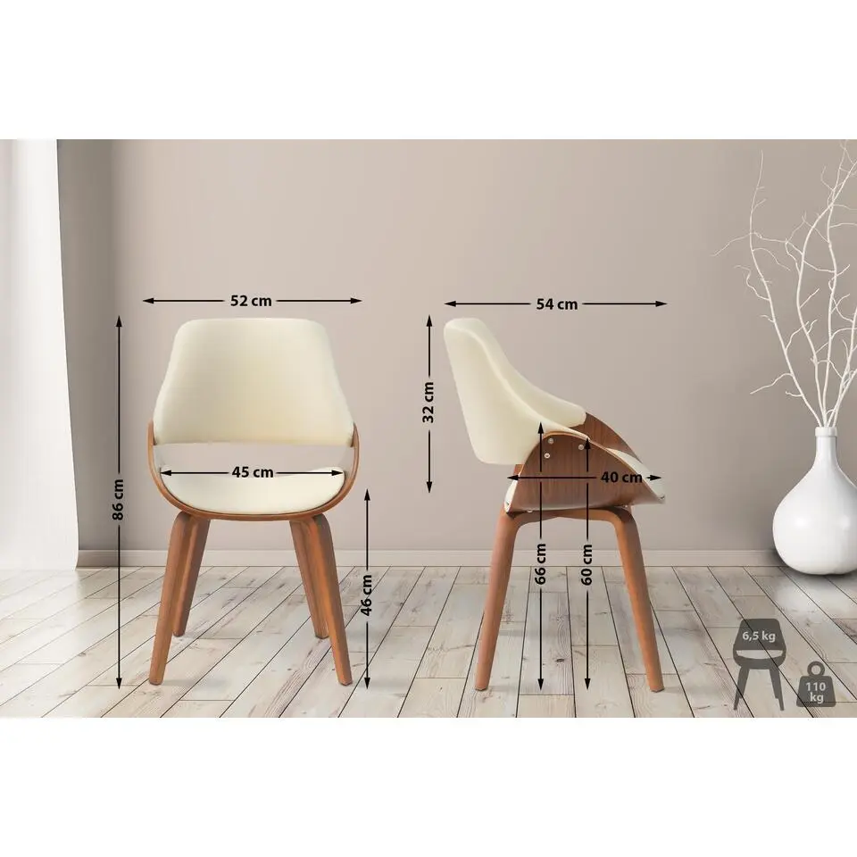 CLP Eetkamerstoel Vangale walnoot Frame - Kunstleer - walnoot/creme