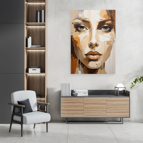Obraz do salonu sypialni, Portret Kobieta Beżowy jak malowany 20x30