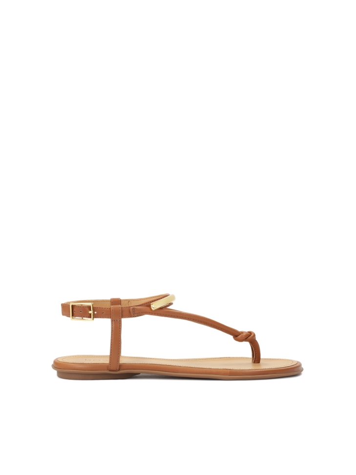Flat brown leather flip-flops style sandals