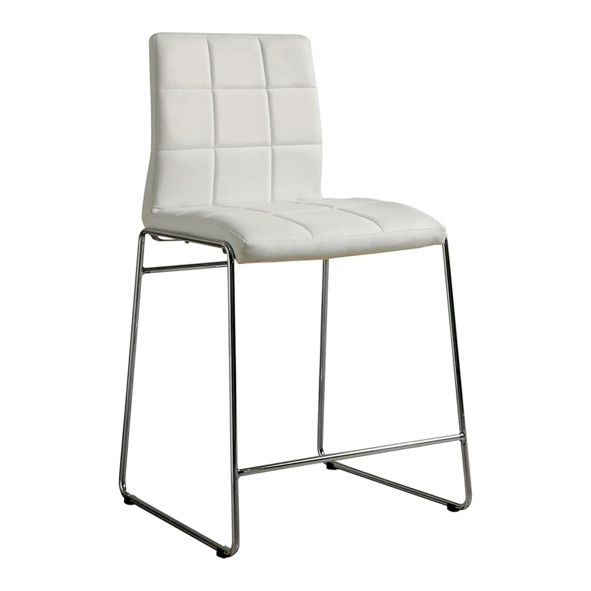 Fely 5pc Counter Height Table Chair Set, White Faux Leather, Glass Top