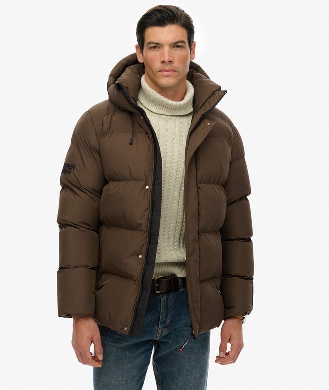 Hooded Mid Length Sports Puffer Jacket