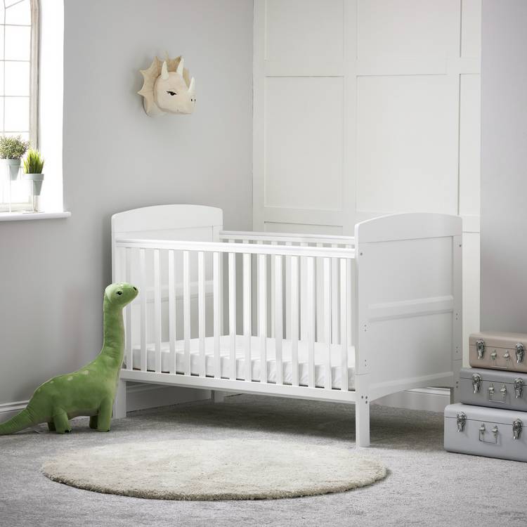 Obaby Grace Cot Bed, Cot Top Changer & Mattress – White
