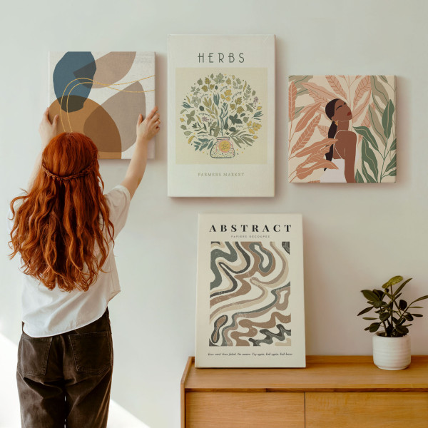 Obraz canvas 4 częściowy Boho pastelowe postery |40x40, 40x60| Wallfluent