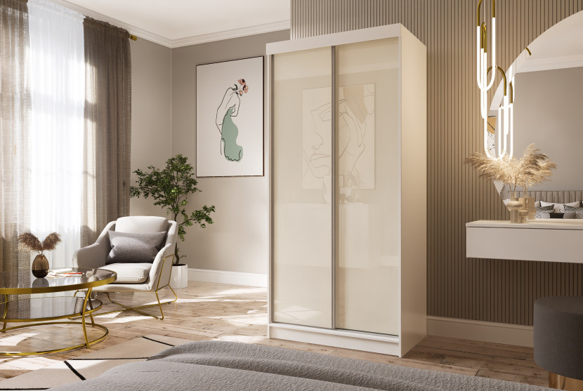 Szafa przesuwna dwudrzwiowa PARIS 100 cm beżowy połysk