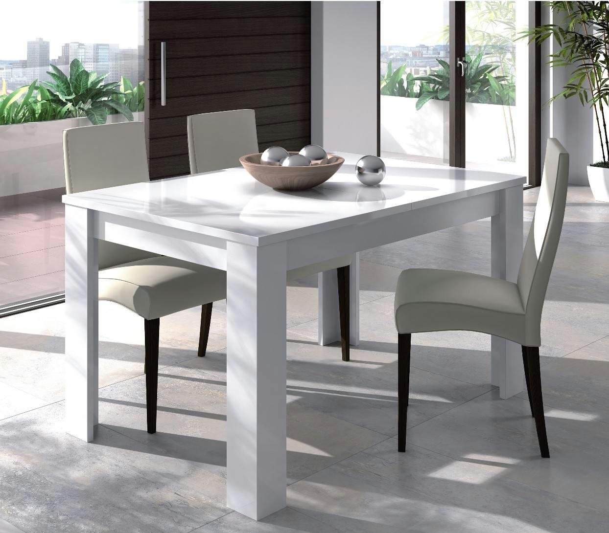 MIDLAND - Table extensible effet bois 140/190x90 cm blanc brillant
