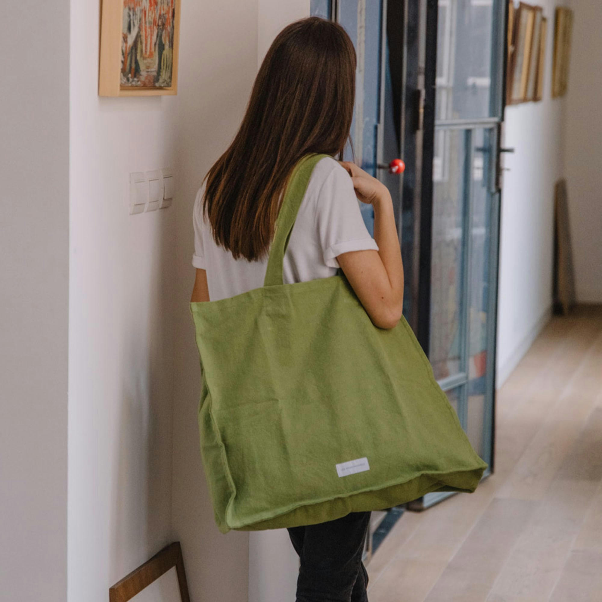 - Grand cabas en toile de coton bio vert prairie