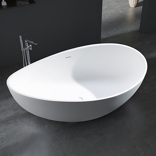 Baignoire îlot acrylique WAVE - 180 x110x62cm - Garantie 5 ans - Avec robinet mitigeur 8028, Avec siphon, Blanc brillant