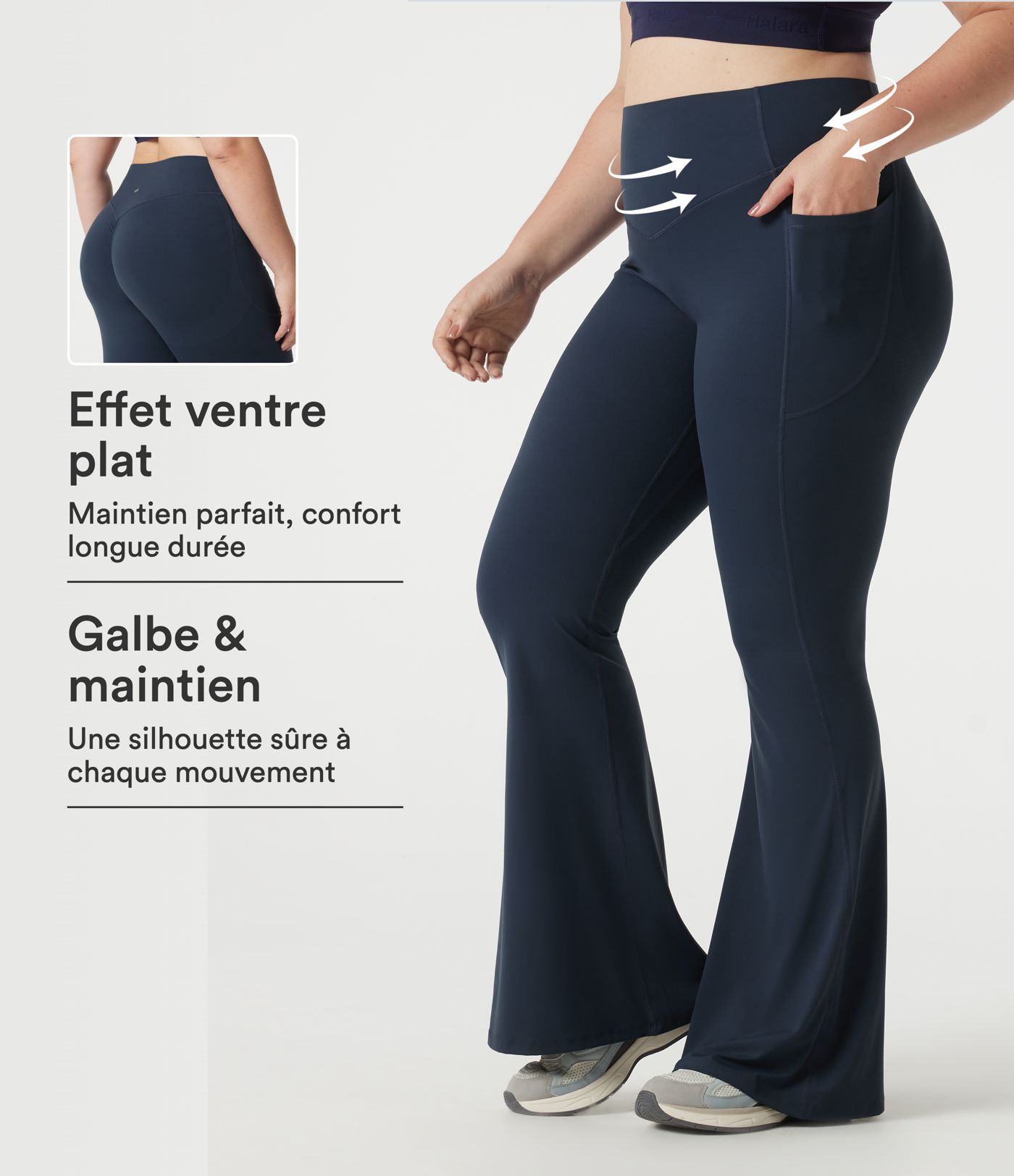 Legging flare évasé gainant grande taille Halara UltraSculpt™ taille haute, effet push-up fessier avec poches