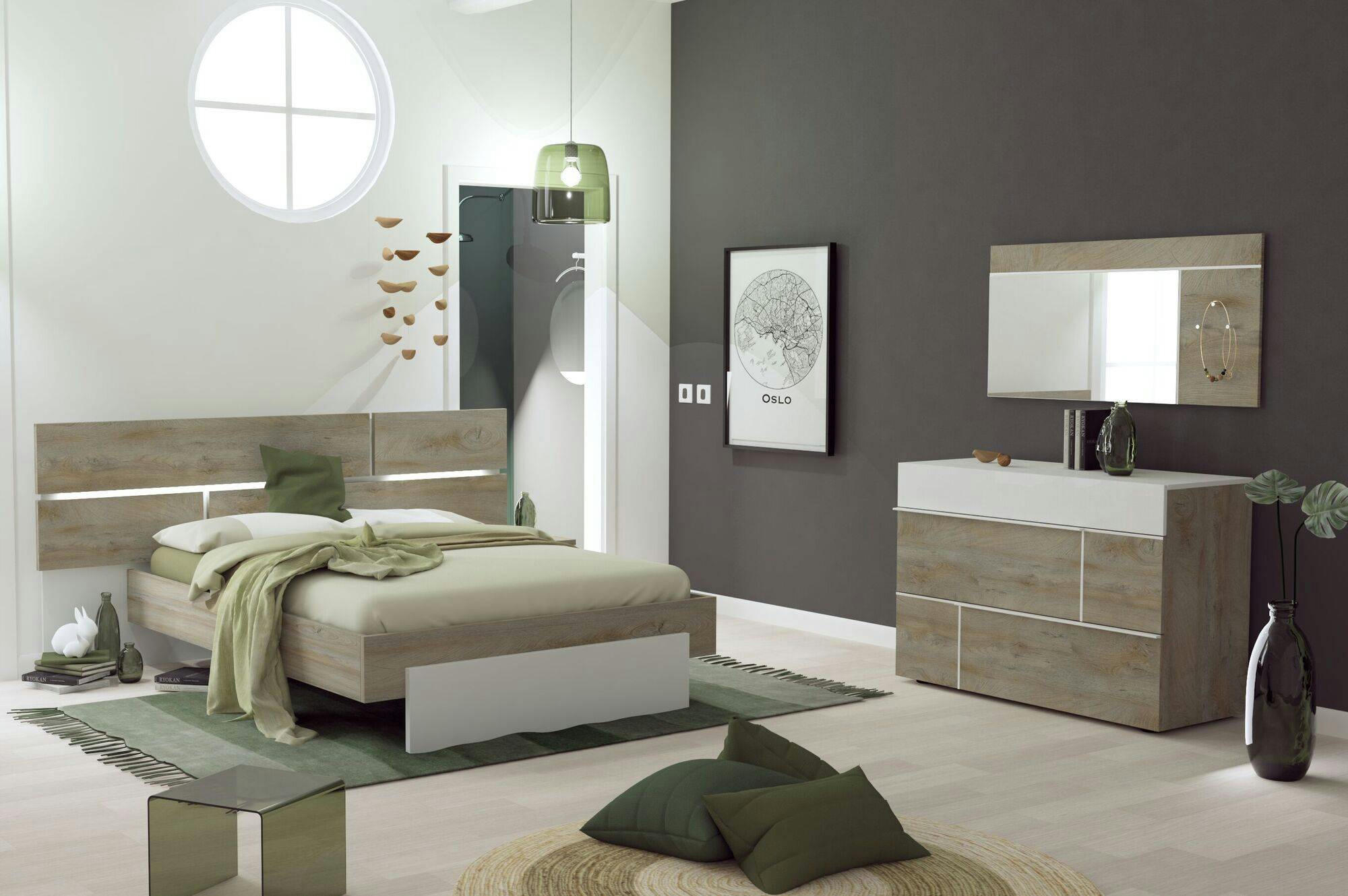 SANDRA - Commode 3 tiroirs effet bois foncé et blanc