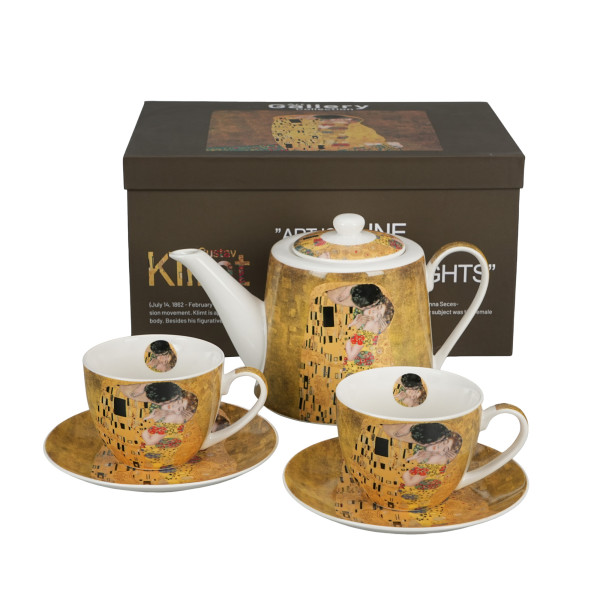 Elegancki Zestaw Dzbanek i 2 Filiżanki Pocałunek Klimt Porcelana 900ml