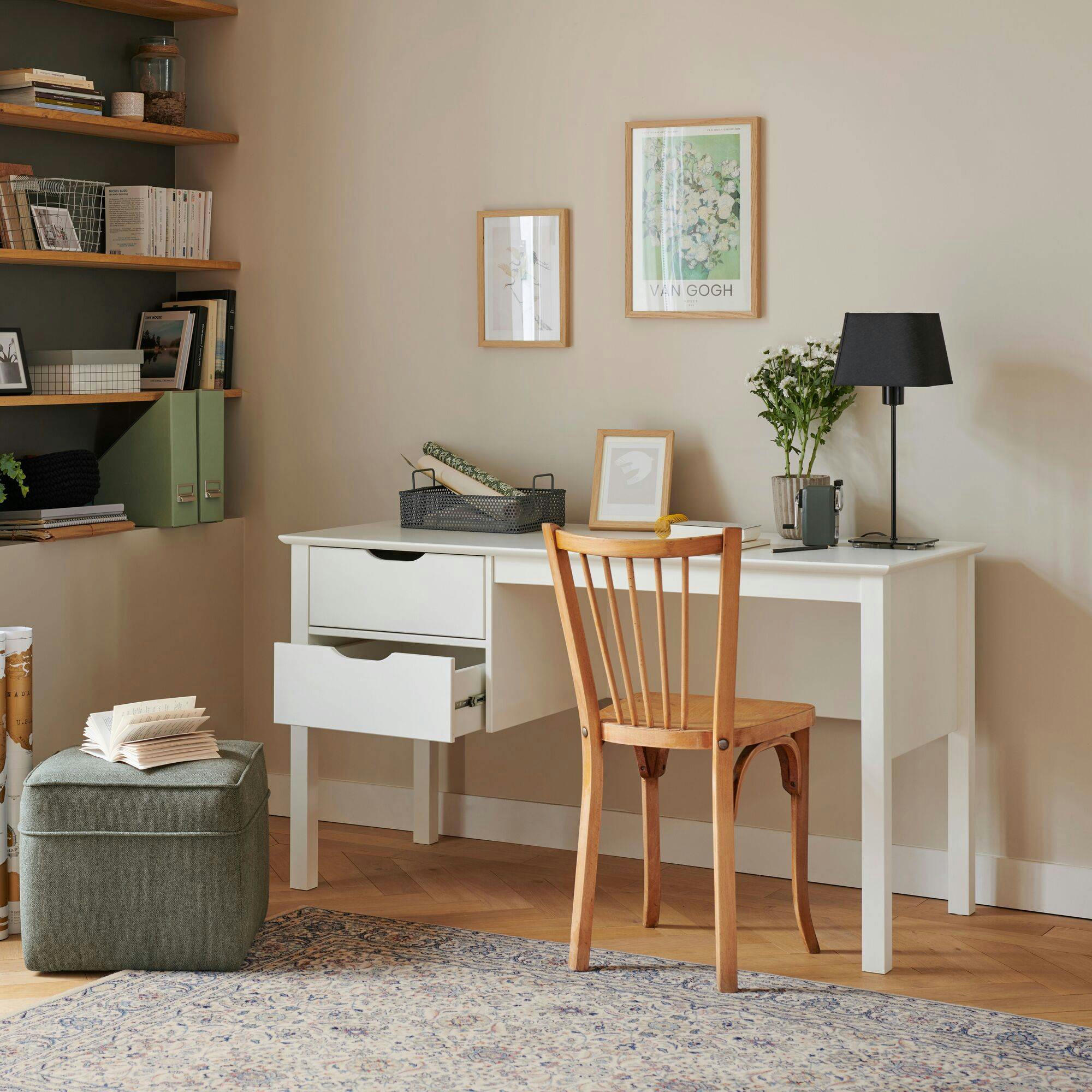 TULLY - Bureau droit en effet bois blanc