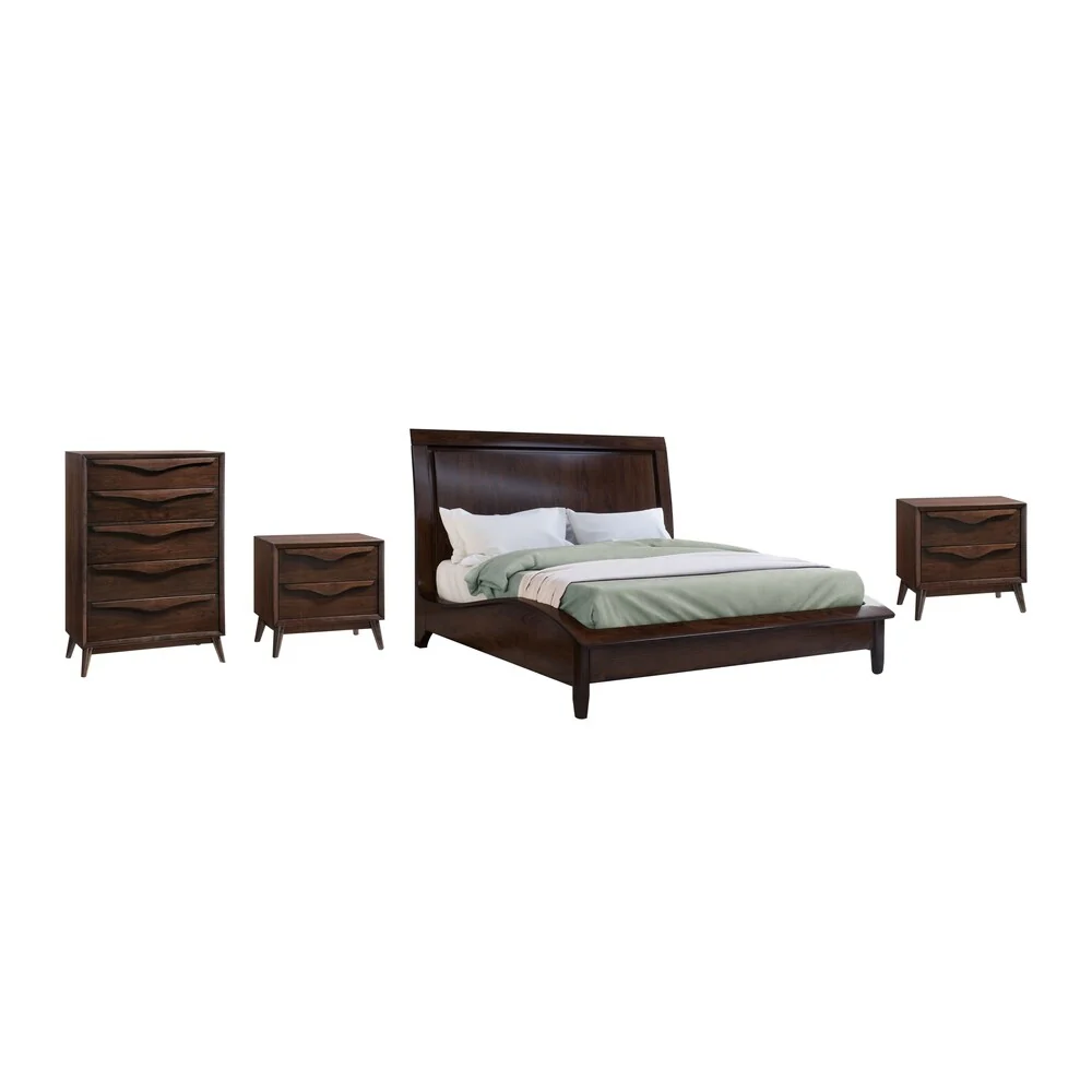 Abbyson Alton Brown Wood Mid Century 4 Piece Bedroom Set