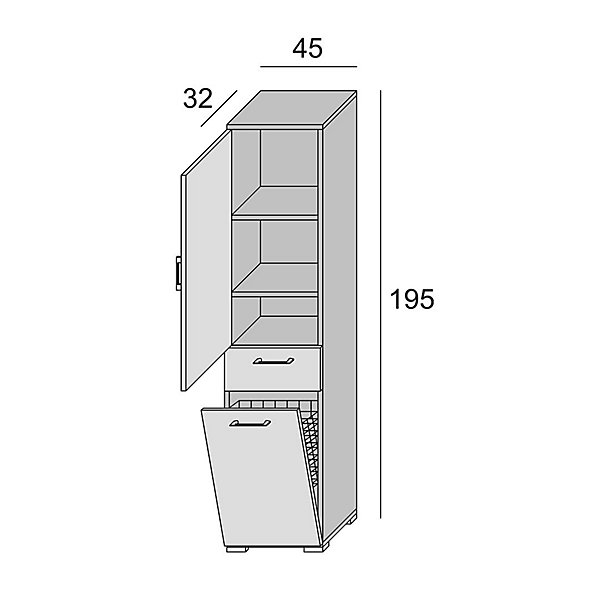 Armoire Colonne Polyvalente De 32 Cm De Profondeur Avec Panier À Linge, Compartiment Avec Porte Et Tiroir