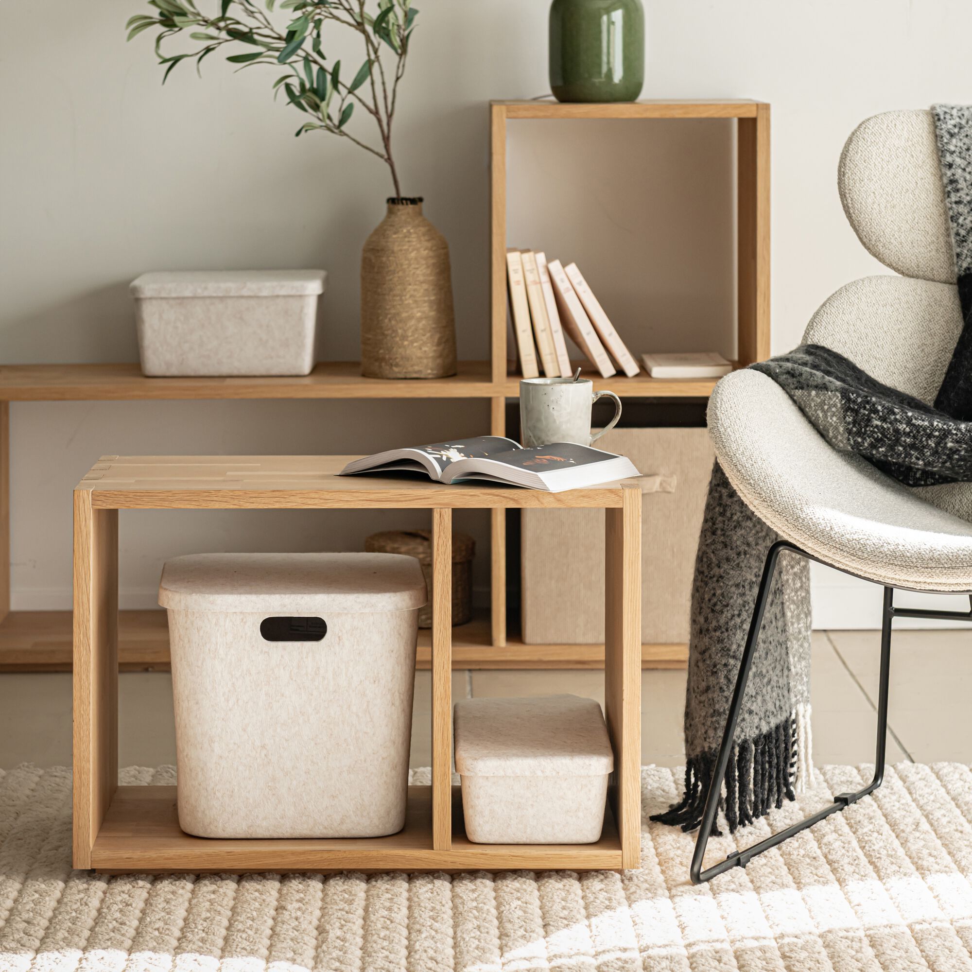 TASSIA - Étagère 2 cases en chêne - bois clair