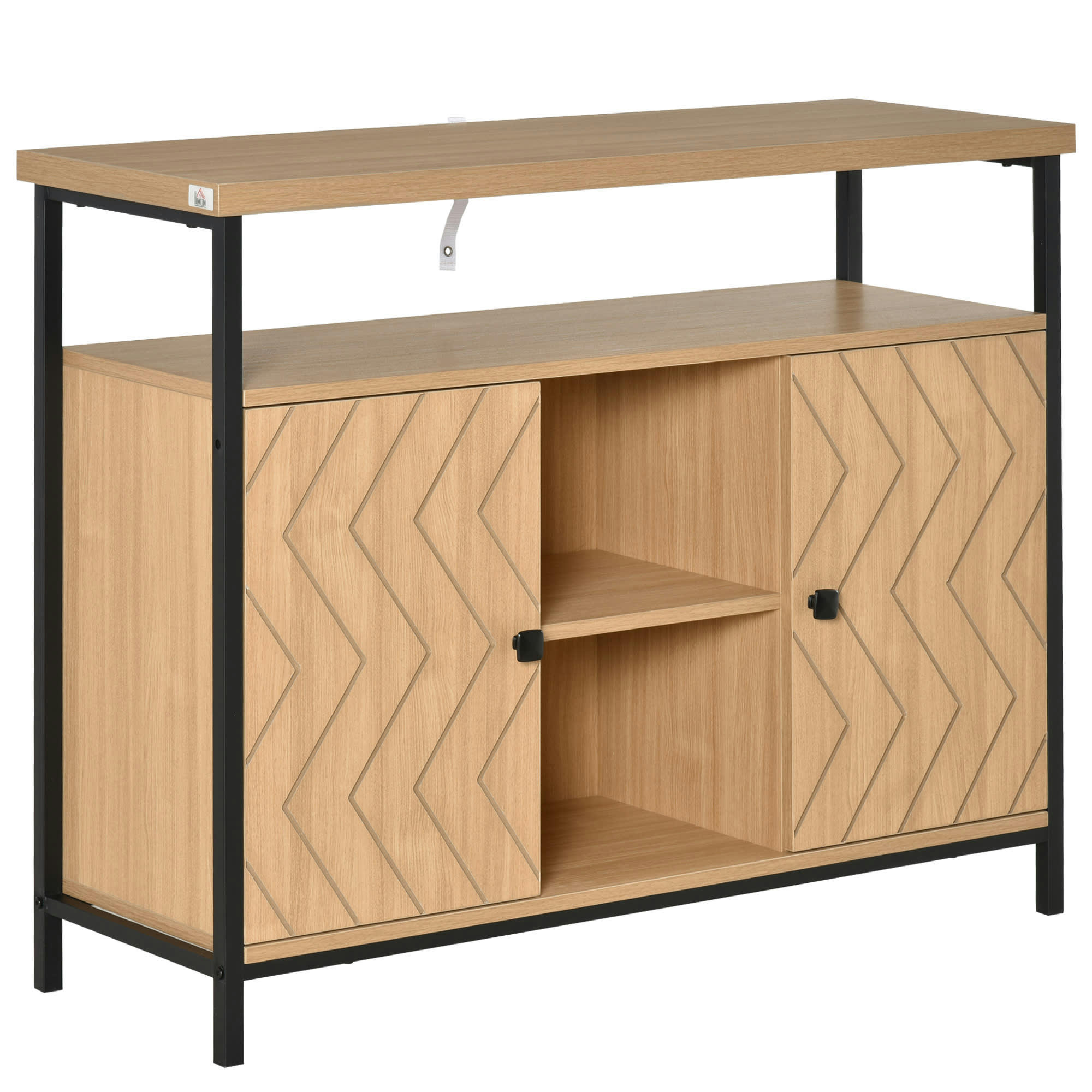 - Buffet style graphique 2 portes étagère 2 niches métal noir bois clair