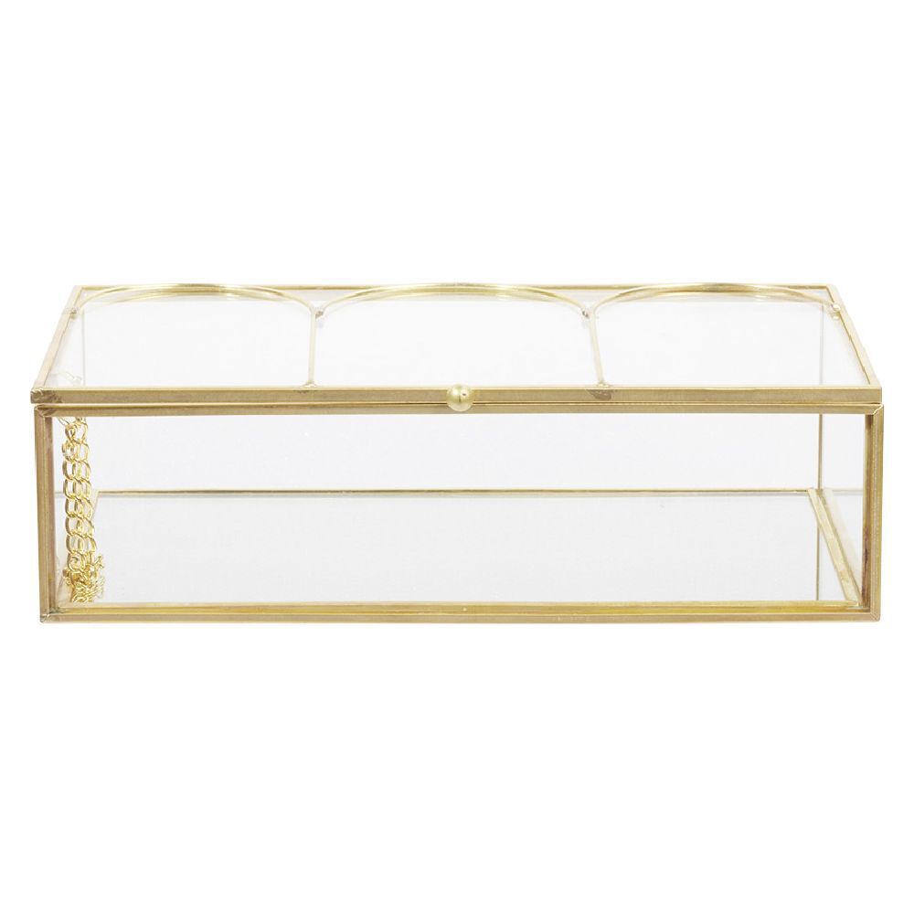 BoÎte à bijoux en métal et verre transparent doré