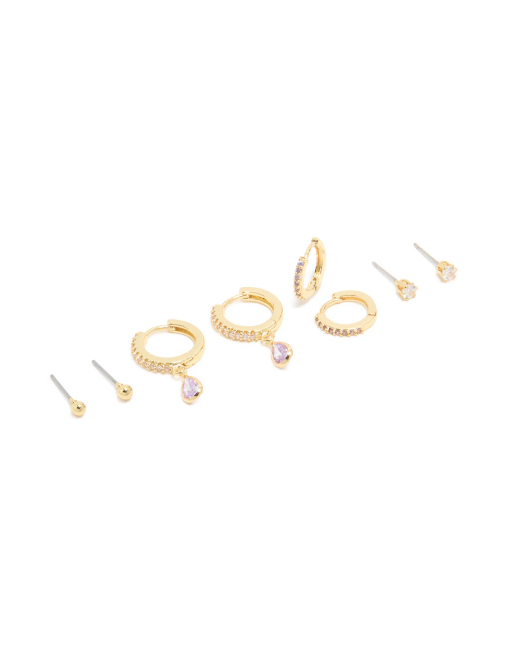 Gold Plated Brass Light Amethyst Cubic Zirconia June Birthstone Earrings 4-Pack