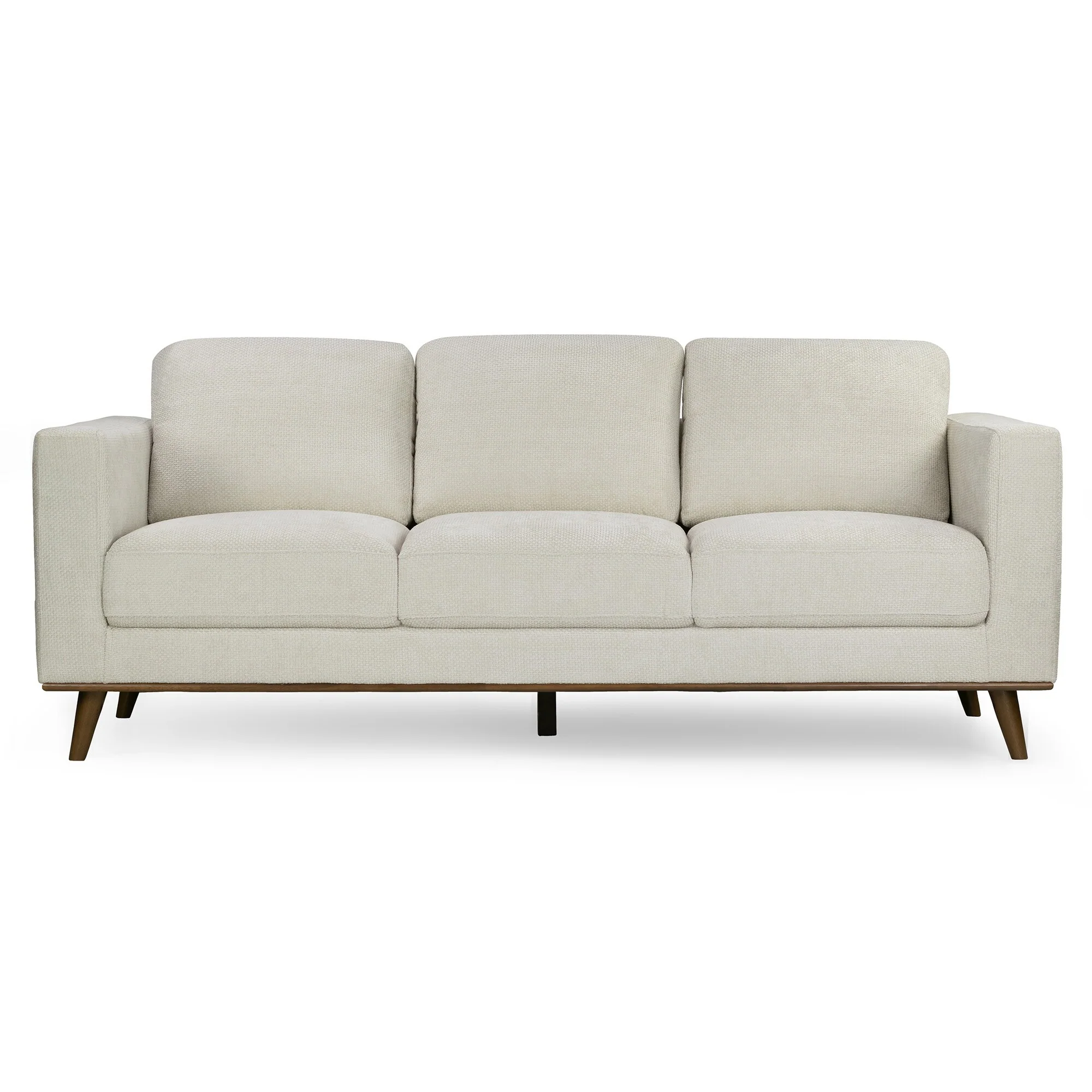 Bishop White Corduroy Twill Fabric Sofa with Walnut Wood Legs