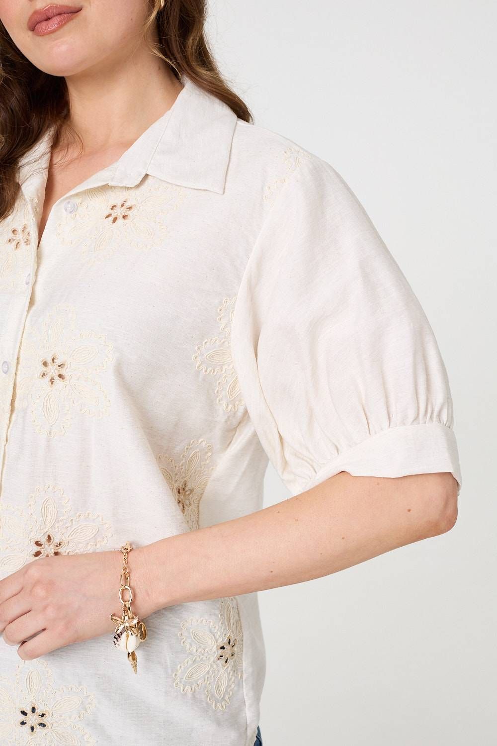 Izabel London Floral Embroidered Puff Sleeve Blouse