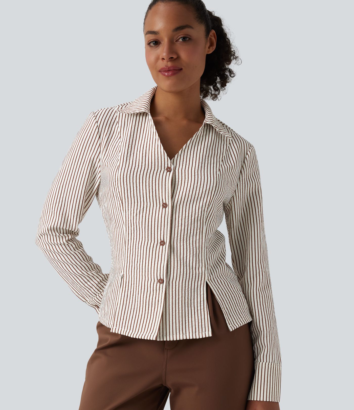 Chemise tailleur manches longues à rayures