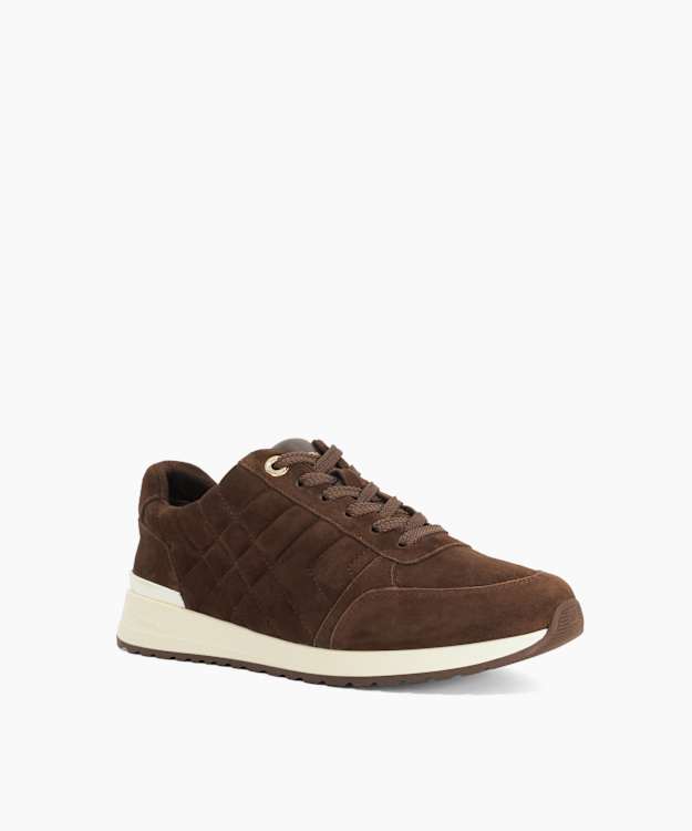 Evelie Brown - Suede Quilted Low-Top Trainers