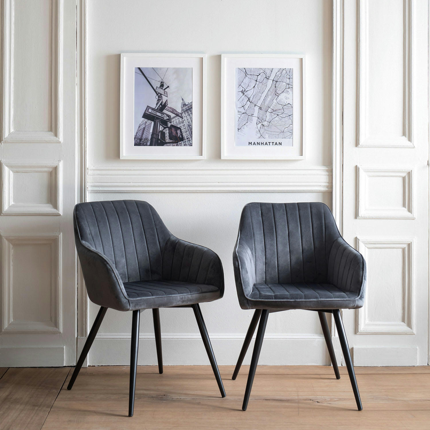 BERTILLE - Lot de 2 chaises vintage en velours gris