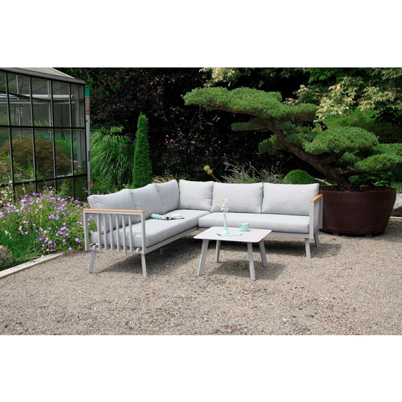 Loungemöbel-Gruppe, Gartenmöbelset, taupe,grau meliert, teak