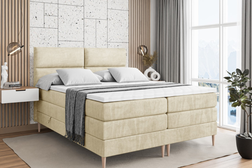 Łóżko kontynentalne - pojemnik, materac, nóżki BOXI3-FD KING 120x200cm