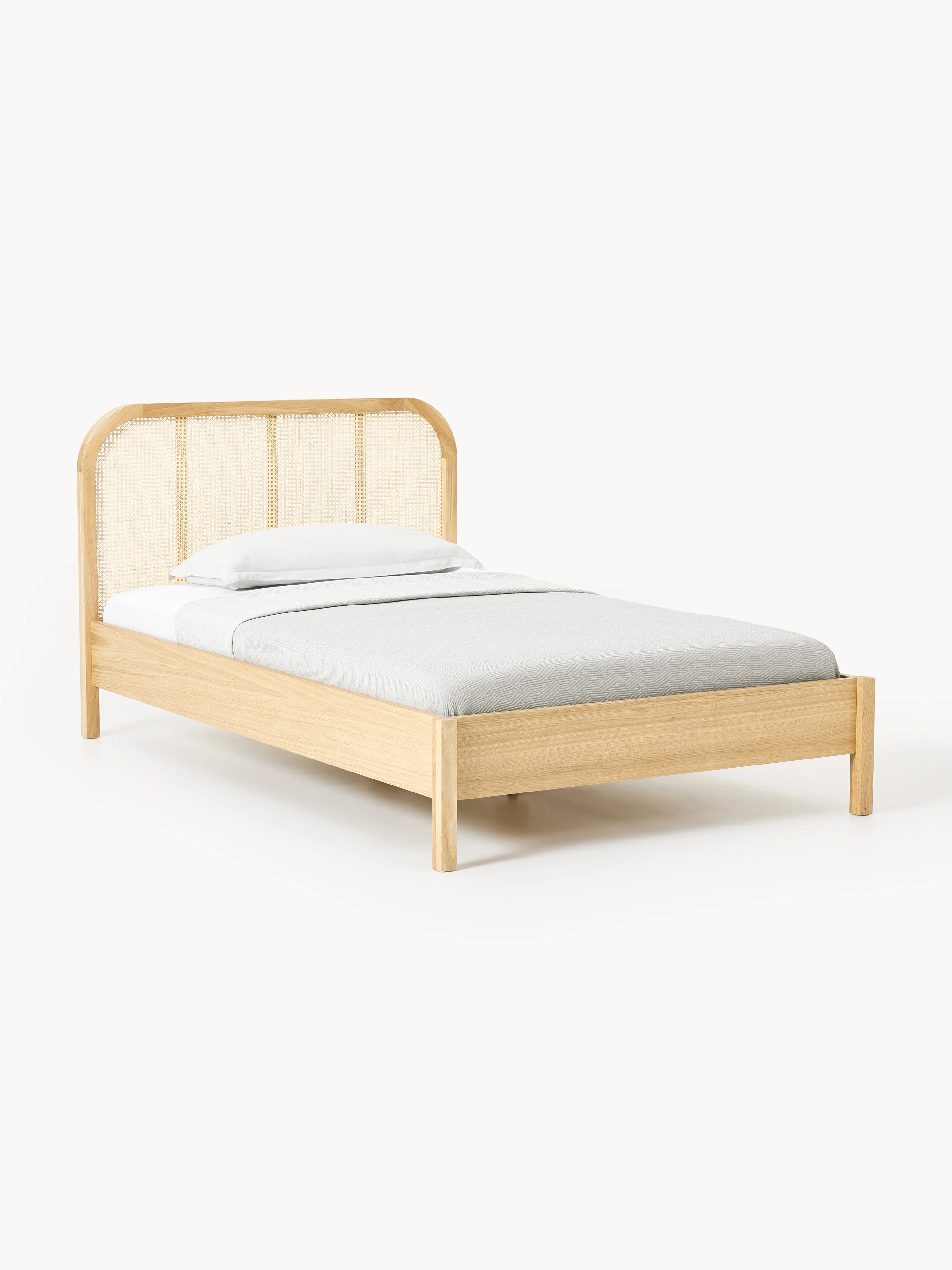 Holz-Einzelbett Jones mit Kopfteil aus Wiener Geflecht