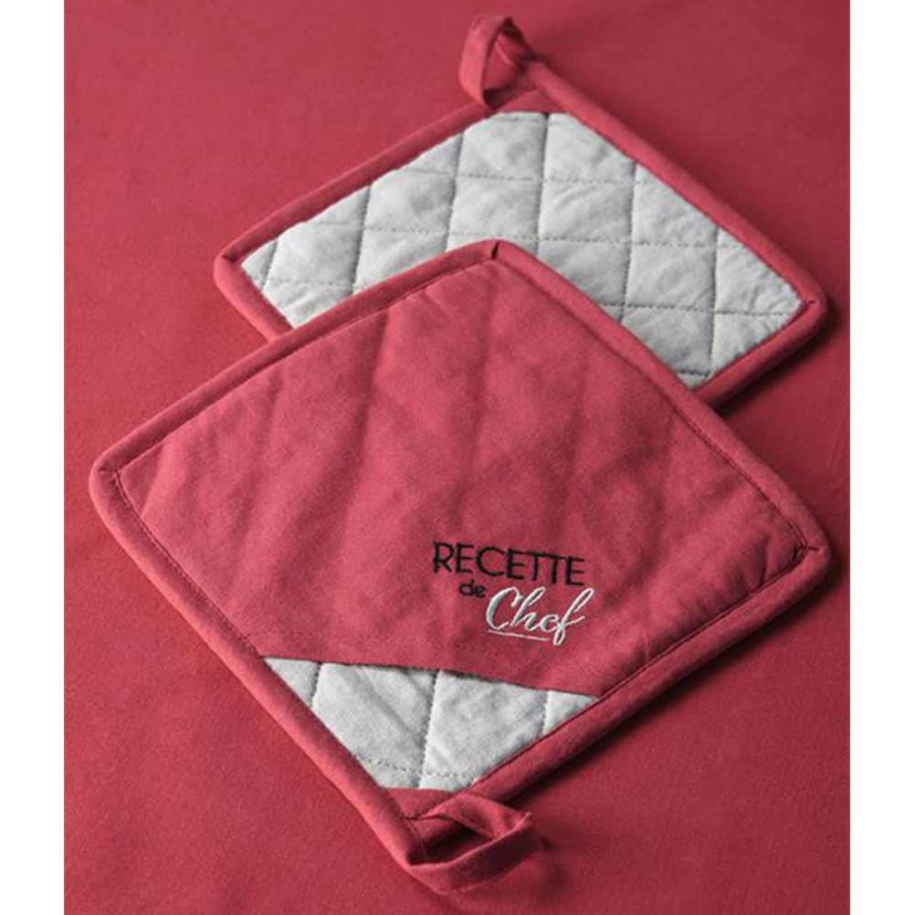 - Set de 2 maniques assorties rouge et lin