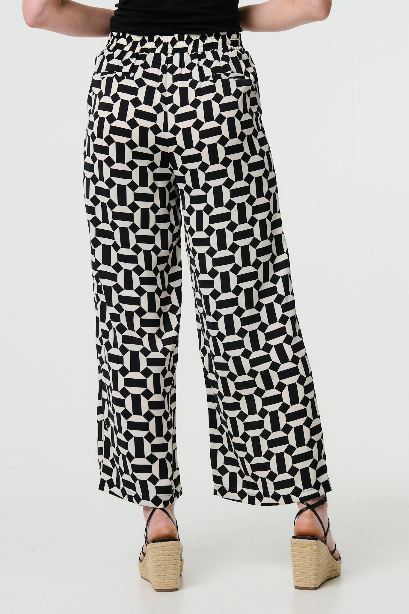Izabel London Geo Print High Waist Wide Leg Trousers