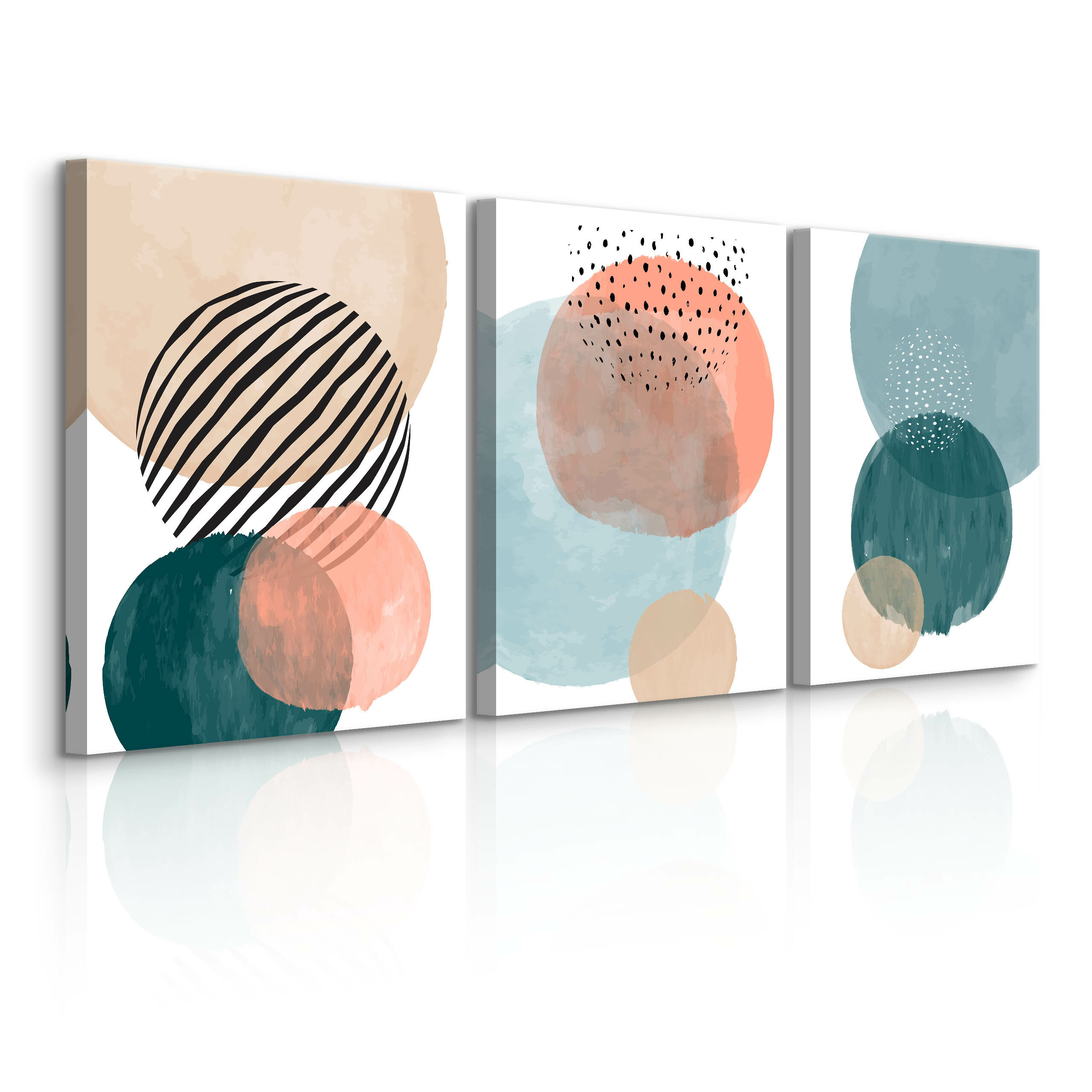 OBRAZY DO SALONU SET AKWARELE KOŁA ABSTRAKCJA 90x40cm