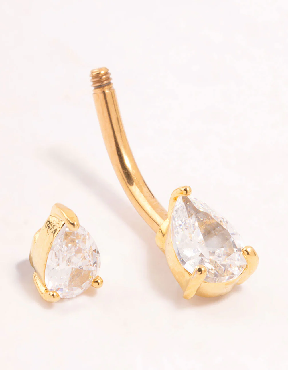 Gold Plated Titanium Double Pear Cubic Zirconia Belly Bar