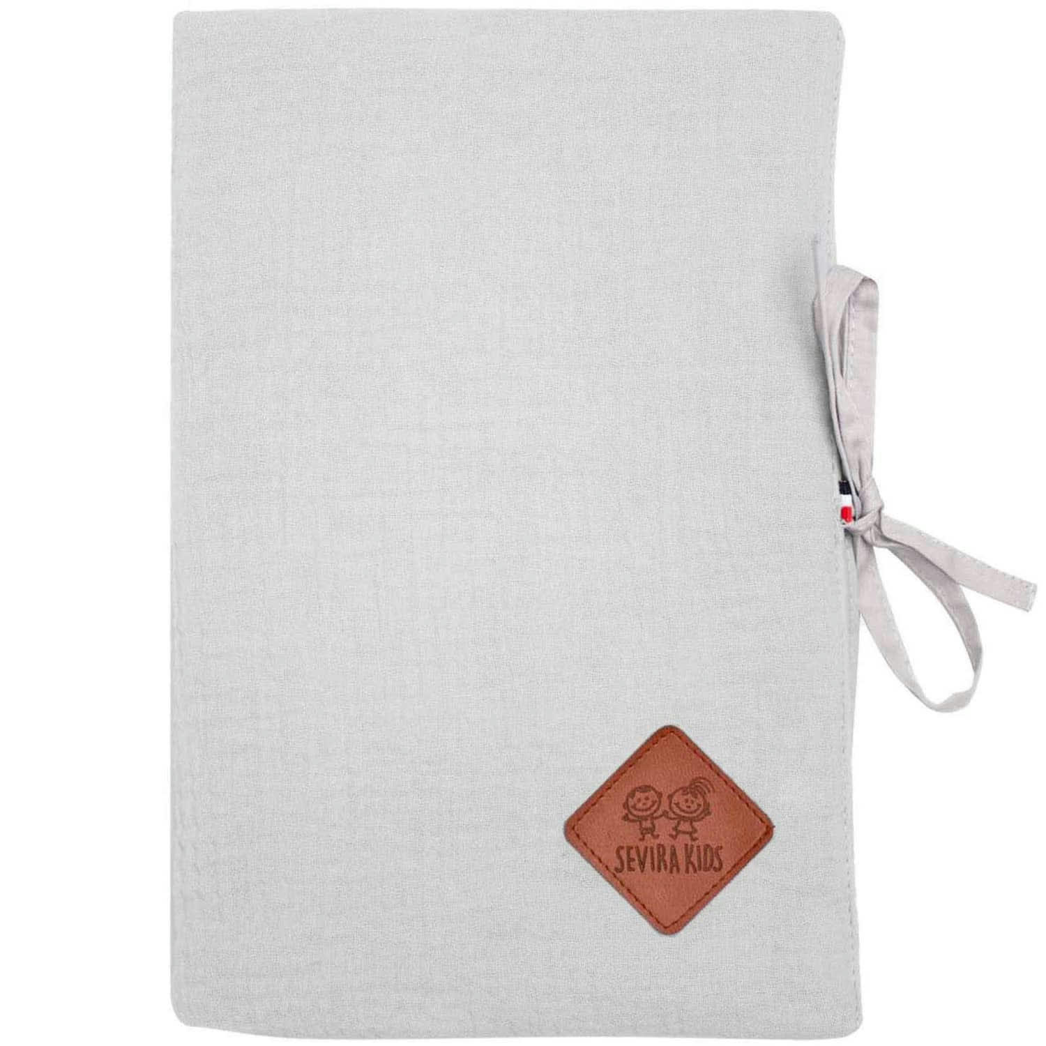JEANNE - Protège carnet de santé en gaze de coton  Gris clair