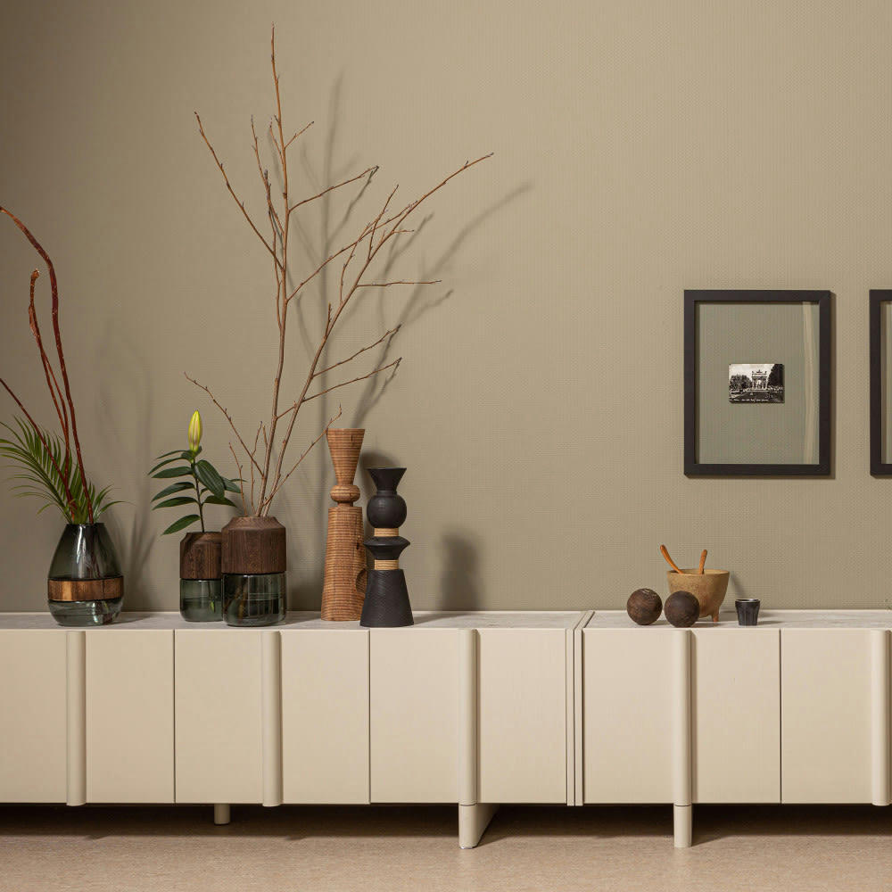 BASU - Meuble TV 4 portes en bois L200cm gris clair