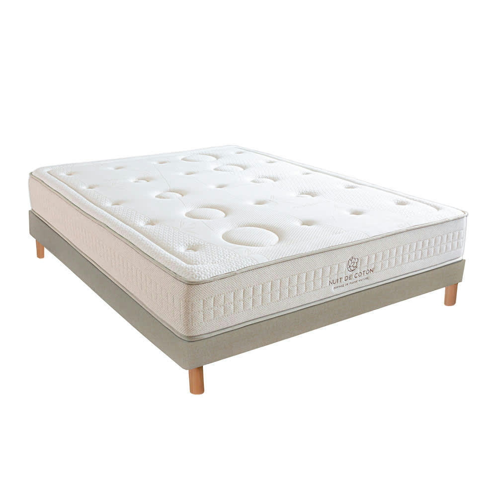 PRELUDE - Ensemble  2.0 140x190  Matelas Latex  + Sommier Bois  Mi-ferme