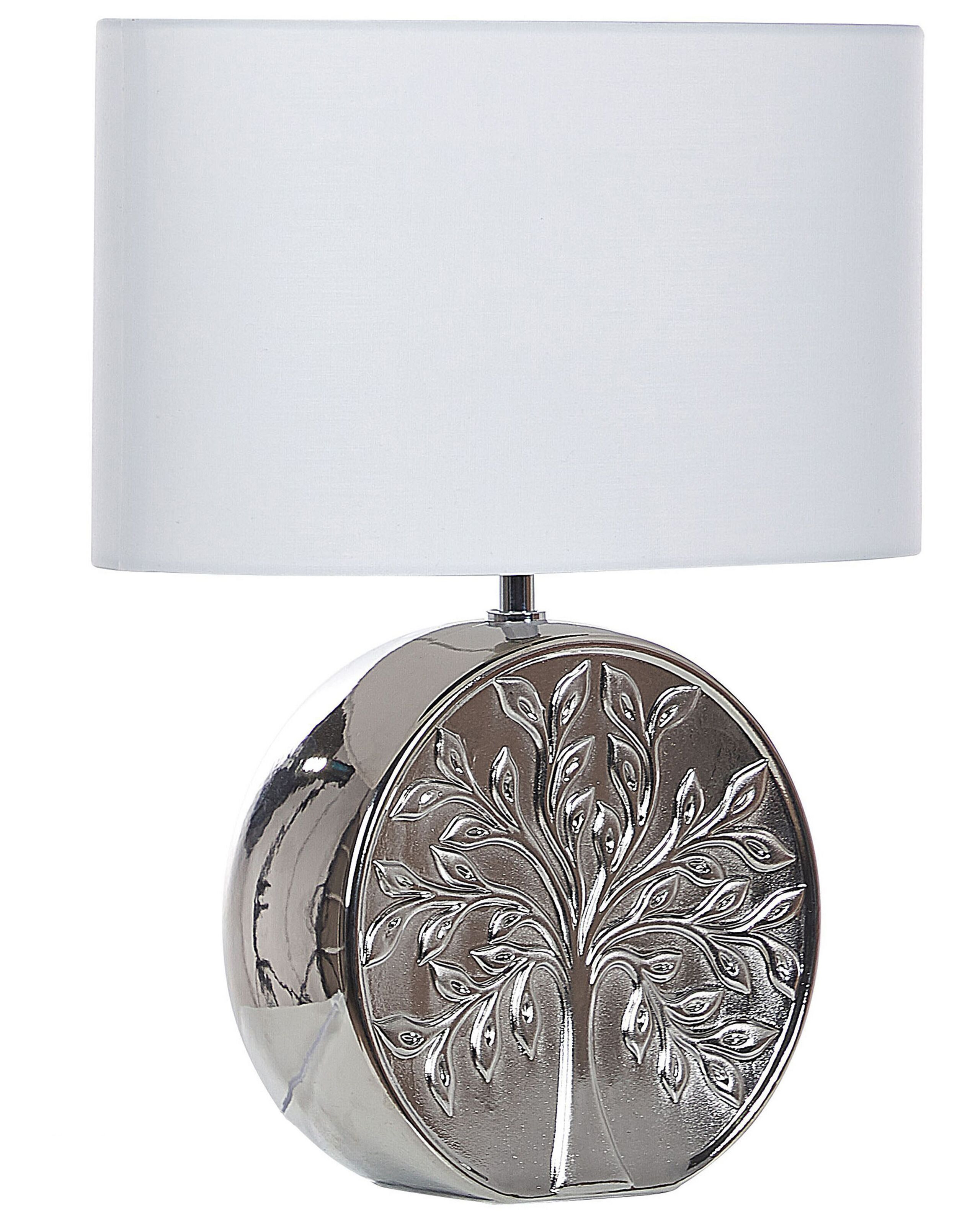 Lampka nocna ceramiczna motyw drzewa 49 cm srebrna