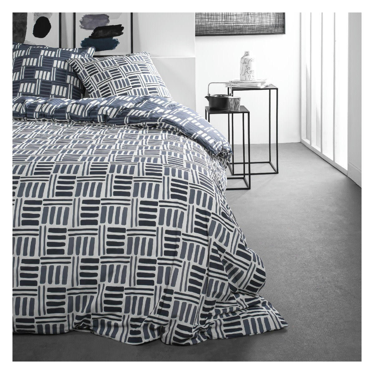 SUNSHINE - Parure de lit 2 personnes imprimé en Coton Bleu 220x240 cm