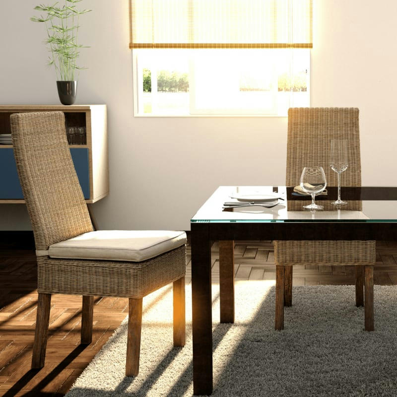 CALVI - Chaise en rotin beige pour salle à manger